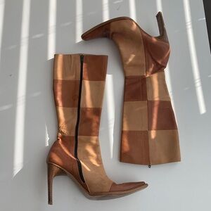 American Vintage Two-Tone Tan & Cognac Patchwork High-Heel Boots